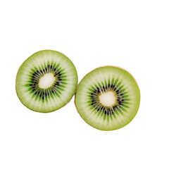 Fototapeta premium Fresh sliced kiwi fruit with vibrant green color and unique pattern, showcasing its juicy texture and seeds