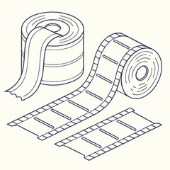 Film rolls and strips in clean linear style with straight lines  