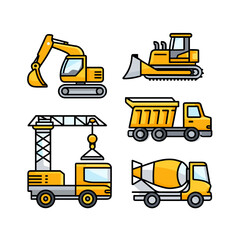 Construction vehicles in flat style on white background