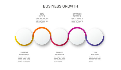 Modern and simple flat vector illustration. Infographic template with five circles, elements, sectors and percentages. Designed for business, presentations, web design, interface 5 step diagrams