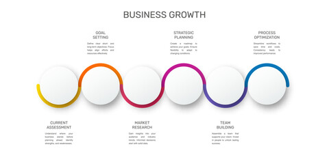 Modern and simple flat vector illustration. Infographic template with six circles, elements, sectors and percentages. Designed for business, presentations, web design, interface 6 step diagrams
