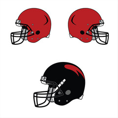  Hand drawn sketch of american football helmet in red and black isolated on white background