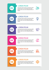 Infographic vector design template with 6 options, steps or processes. Can be used for workflow layout, diagram, annual report, web design	

