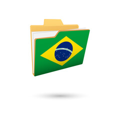Vector illustration of Brazil flag isolated in file folder on white background.