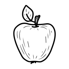 Ripe apple with leaf. Hand drawn doodle vector. Summer fruit. Seasonal vitamins. Fresh vegetarian food. Sweet pulp of dessert. Illustration line art element.