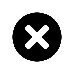Black x cross round vector icon. White X cross in black circle	
