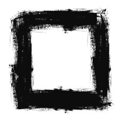Grunge ink brush painted frame. Black Grunge Brush Stroke Texture on White Background. Messy artistic square banner
