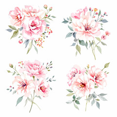 floral arrangement, round bouquet, flowers design elements, watercolor clip art isolated on white background