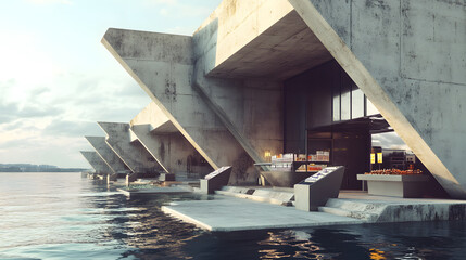 Obraz premium Water Market Concrete Vendor Stalls Geome 39657C91