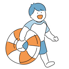 プール遊びを楽しむ子供_浮き輪_男の子_夏色