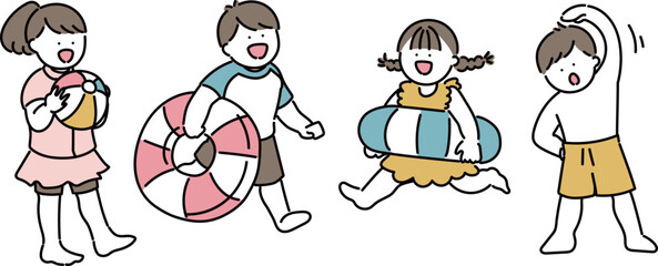 プール遊びを楽しむ子供達セット