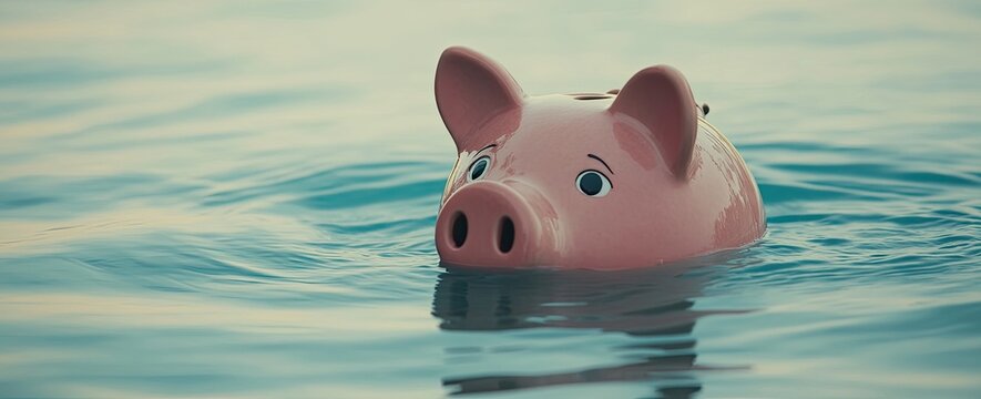 Piggy bank adrift in water