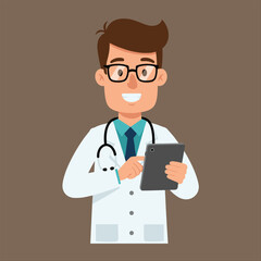 Fototapeta premium vector illustrations on medical theme. male doctors in pensive poses and with a notebook