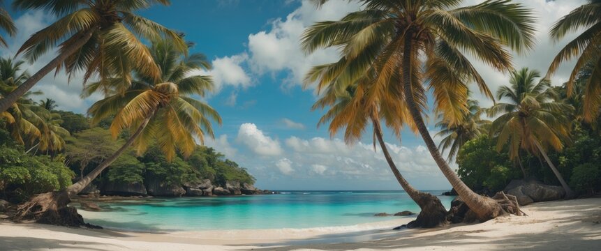 Beautiful tropical beach and coconut palm tree in island