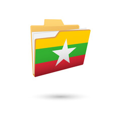 Vector illustration of Myanmar flag isolated in file folder on white background.