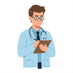Fototapeta premium vector illustrations on medical theme. male doctors in pensive poses and with a notebook