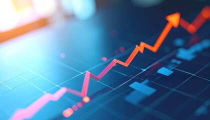 Rising red arrow on a blue graph shows upward trend