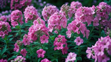 Flowers of Pink Phlox in the Garden with Empty Copy Space for Text