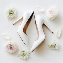 Elegant white wedding shoes bridal heels with flowers fashion style for special occasion celebration
