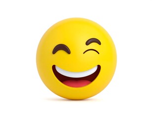 Fototapeta premium Round yellow emoticon winking and laughing
