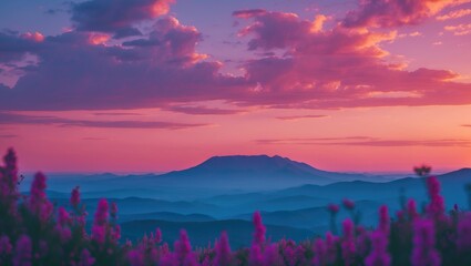 Obraz premium Distant mountain silhouette in the afternoon with empty copy space for text.