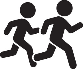Two Black Silhouette Figures Running Side by Side in a Flat Design Style on White Background