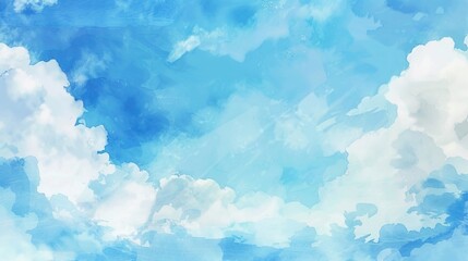 Fototapeta premium Dreamy Watercolor Blue Cloudy Sky Background – Soft Washes of Azure, Whimsical Cloud Brushstrokes, Artistic Sky Textures for Creative Projects