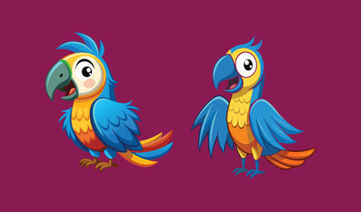 Two cartoon macaws blue and yellow birds