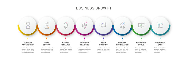 Vector template circle infographics. Business concept with 8 options and parts. Eight steps for content, flowchart, timeline, levels