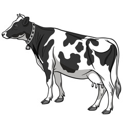 Classic holstein friesian cow black and white spots dairy farm milk rural field grass cattle animal