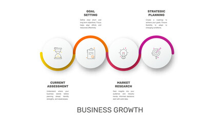 Modern and simple flat vector illustration. Infographic template with four circles, elements, sectors and percentages. Designed for business, presentations, web design, interface 4 step diagrams