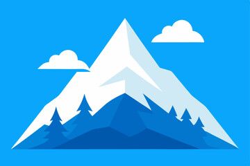  a mountain peak with snow laden trees and clouds