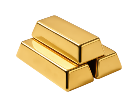 Gleaming Sets of Gold Bullion Bars Showcasing Wealth, Investment Potential, and Precious Metal Value, Isolated on Transparent and White Background