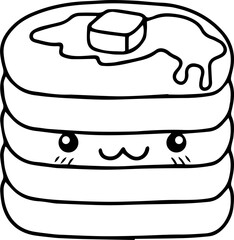 Cute Faced Butter Pancake Stack Coloring Page

