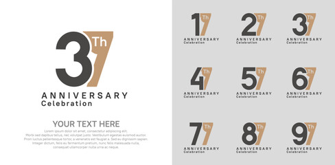 Anniversary logo set vector design, brown color for celebration event