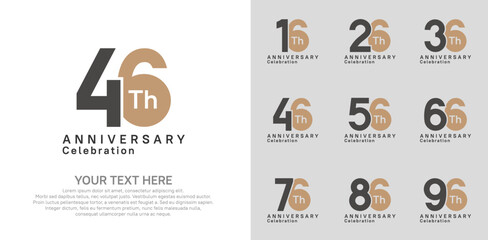 Anniversary logo set vector design, brown color for celebration event