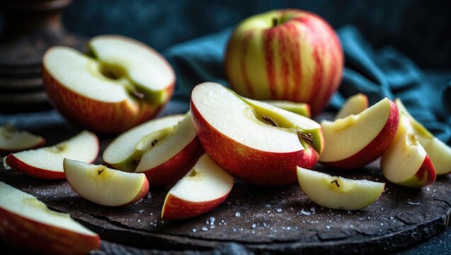 Close Up Of Healthy Peeled And Sliced Apple Wedges For Snacks Or Ingredients For Making Pie