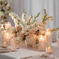 Elegant wedding table decor with white flowers and candles for romantic event planning inspiration