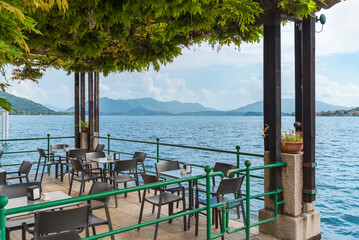 Meina Lakeside with Scenic Views of Lake Maggiore, province of Verbano-Cusio-Ossola, Piedmont, Italy