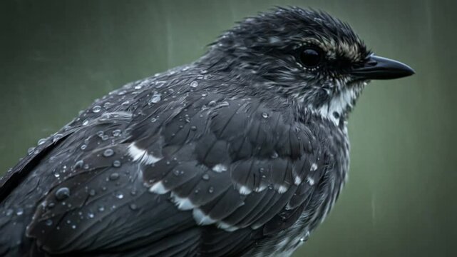 RainKissed Bird Perches feathers glistening