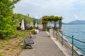 Meina Lakeside with Scenic Views of Lake Maggiore, province of Verbano-Cusio-Ossola, Piedmont, Italy