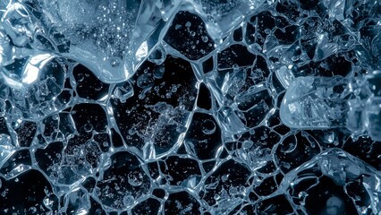 A mesmerizing close-up of bubble surfaces showcasing a rich array of reflections and intricate structures in water.