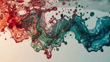 A vibrant display of swirling colored inks in water, showcasing an artistic blend of hues and movement.