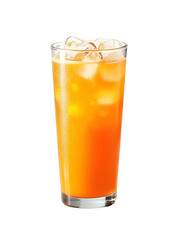 Glass of cold orange juice with ice and bubble top view isolated on transparent white background, clipping path
