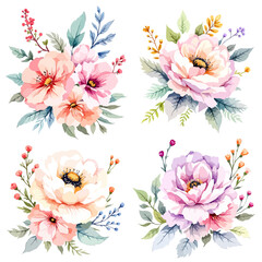 Wild flowers set, watercolor digital illustration.  © Watercol