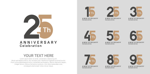 Anniversary logo set vector design, brown color for celebration event