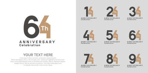 Anniversary logo set vector design, brown color for celebration event