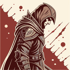 Naklejka premium Shadowy masked assassin blood splatter dark hood mysterious figure night terror kill fear crime death