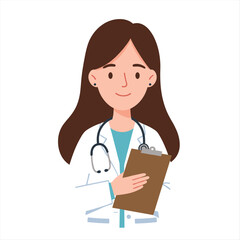 Fototapeta premium vector illustrations on medical theme. Female doctors in pensive poses and with a notebook
