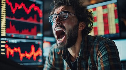 Trader expresses frustration and anger after significant stock market loss during a volatile trading session